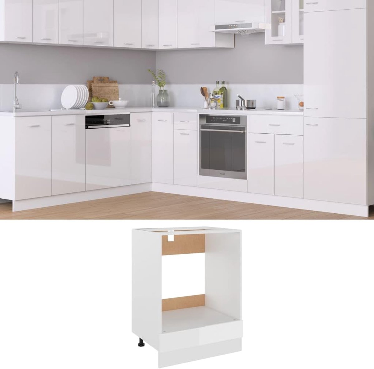 Keukenopbergkast - Ovenkast Keukenkast - Keuken Organizer - Hoogglans Afwerking - 60x46x815 cm - Wit
