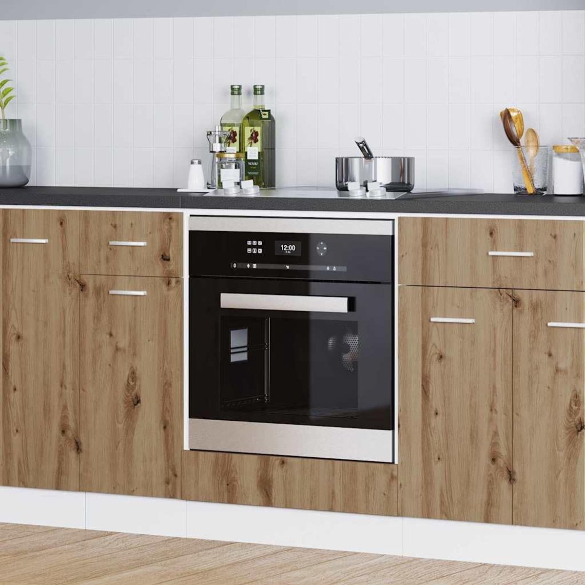 Keukenkast - Opslagkast - Keuken Organiseren - Matte Afwerking - 60 x 46 x 81.5 cm - Eiken