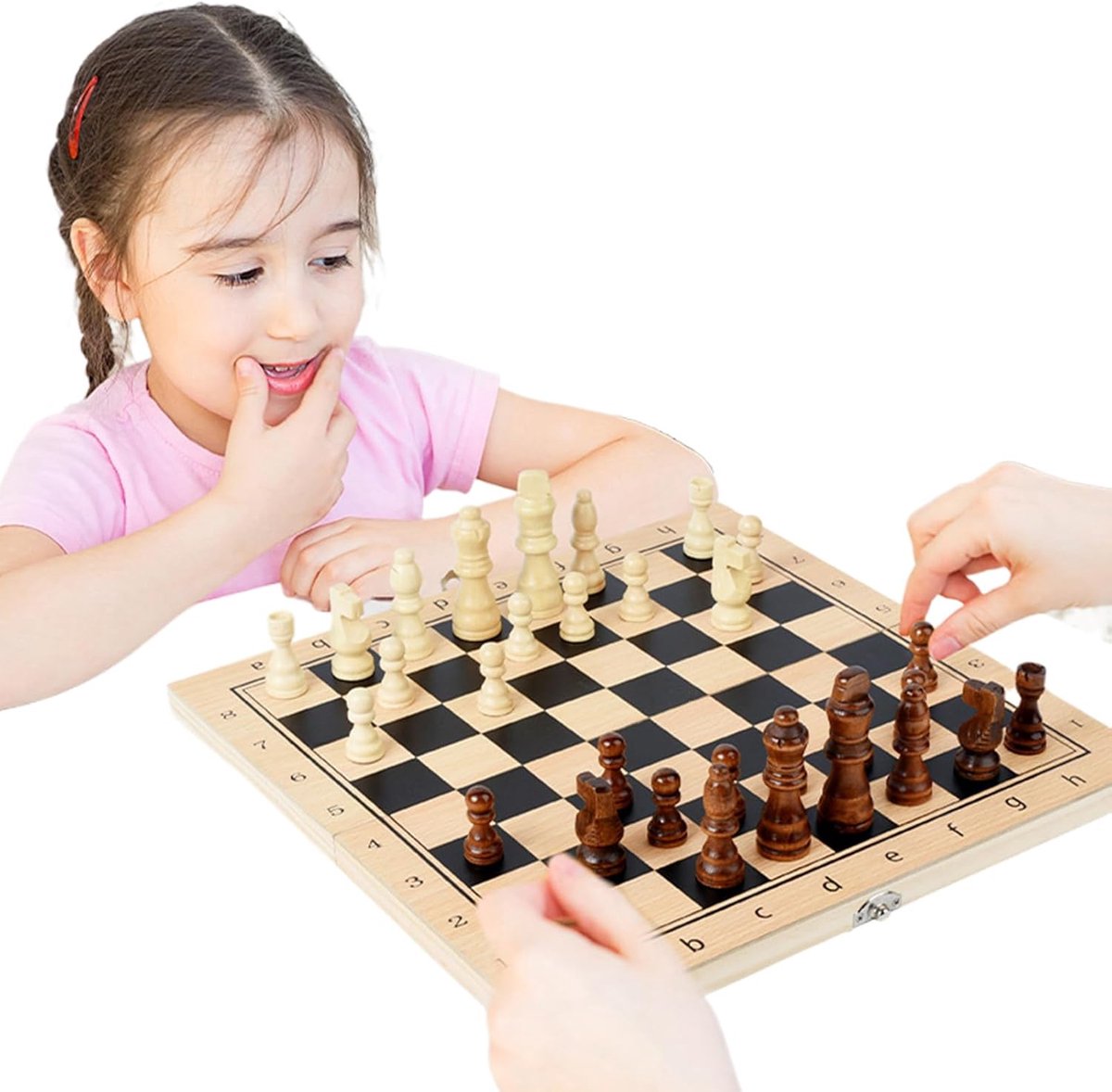Schaakbord Dambord - Strategisch spel - Familievermaak - 3-in-1 ontwerp - 35 x 20 cm - Houtkleur
