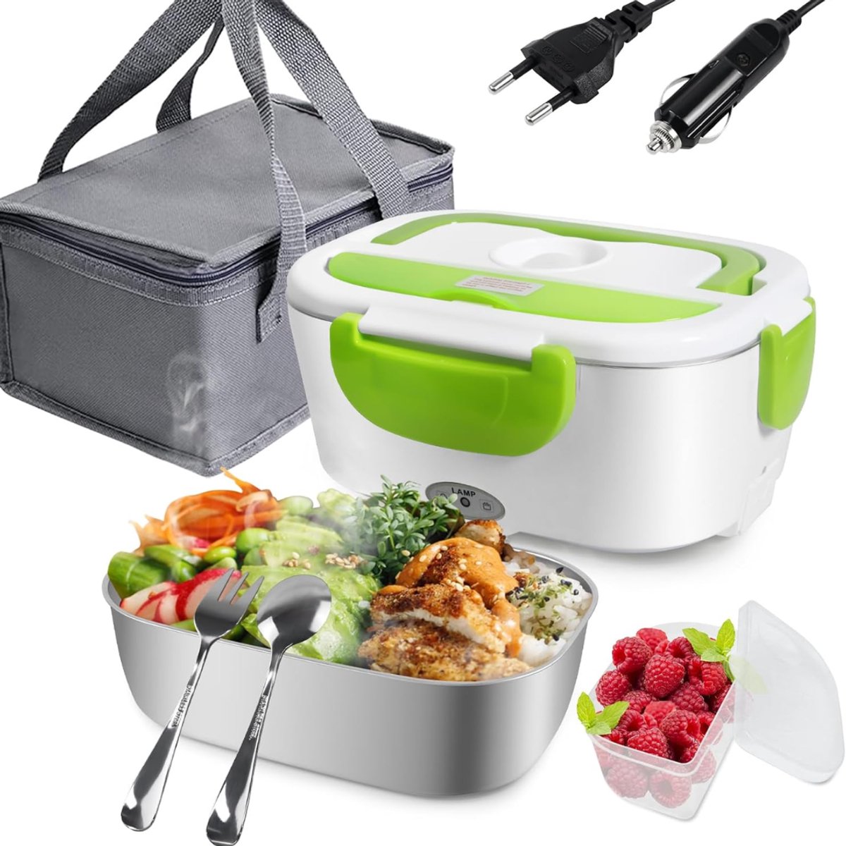 CLVP® Elektrische Lunchbox - Broodtrommel Elektrisch -Groen en wit