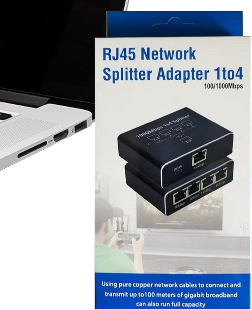 Ethernet Hub - Netwerk Adapter - Meerdere Apparaten - Hoge Snelheid Gigabit - 16 x 8 x 3.2 cm - Zwart