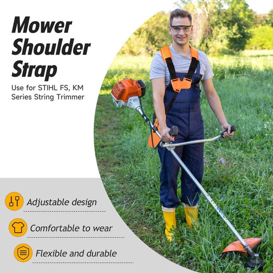 Schouder trimmer - Draagband bosmaaier - Tuinonderhoud - Dubbele schouderriem - 120 cm lengte - Oranje — afbeelding 4