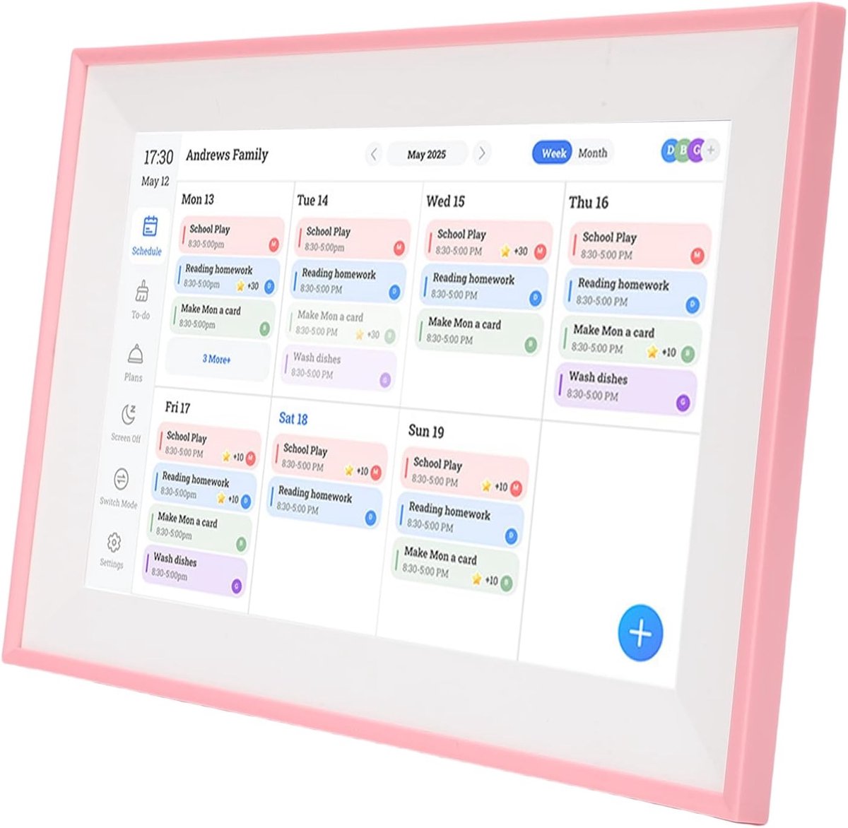 Digitale Agenda - Slimme Kalender - Gezinsplanning - Interactief Touchscreen - 10.1 Inch - Roze