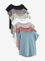 Next - Dames - Verpakking van 7 T-shirts met kapmouwen van 100% katoen - Zwart