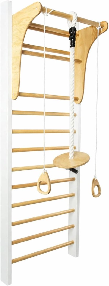 Houten Turnladder - Fitness Klimrek - Indoor Training - 4-in-1 Multifunctioneel - 195 x 80 cm - Wit