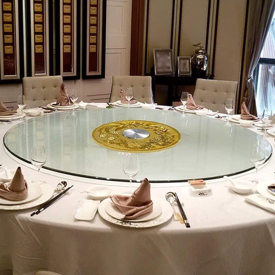 Draaibaar Tafelblad - Draaiplateau Glas - Eettafel Delen - 360 Graden Rotatie - 80 cm Diameter - Transparant — afbeelding 4