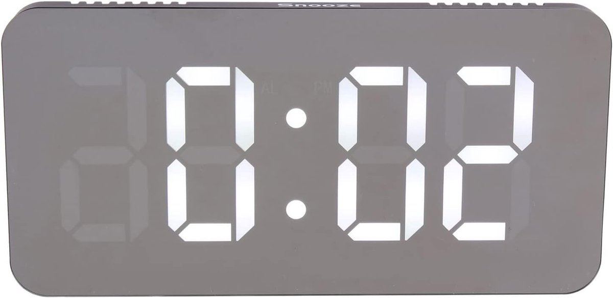 Digitale Wekker - Spiegelklok LED - Slaapkamer Bureau - Grote Cijfers - 15.5 x 8 cm - Zwart