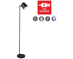 REALITY BLAKE - Staande lamp - Zwart mat - incl. 1x SMD 4,5 W - 4-stappen TOUCH - Oplaadbaar (USB-Port) - Werking op batterij