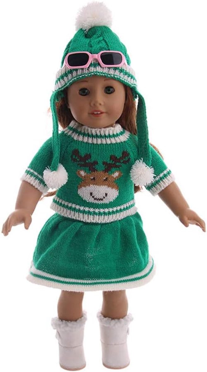 Poppenkleding Set - Poppenkledingrok - Poppen Aankleden - Kerst Thema - 18 Inch Poppen - Groen — afbeelding 5