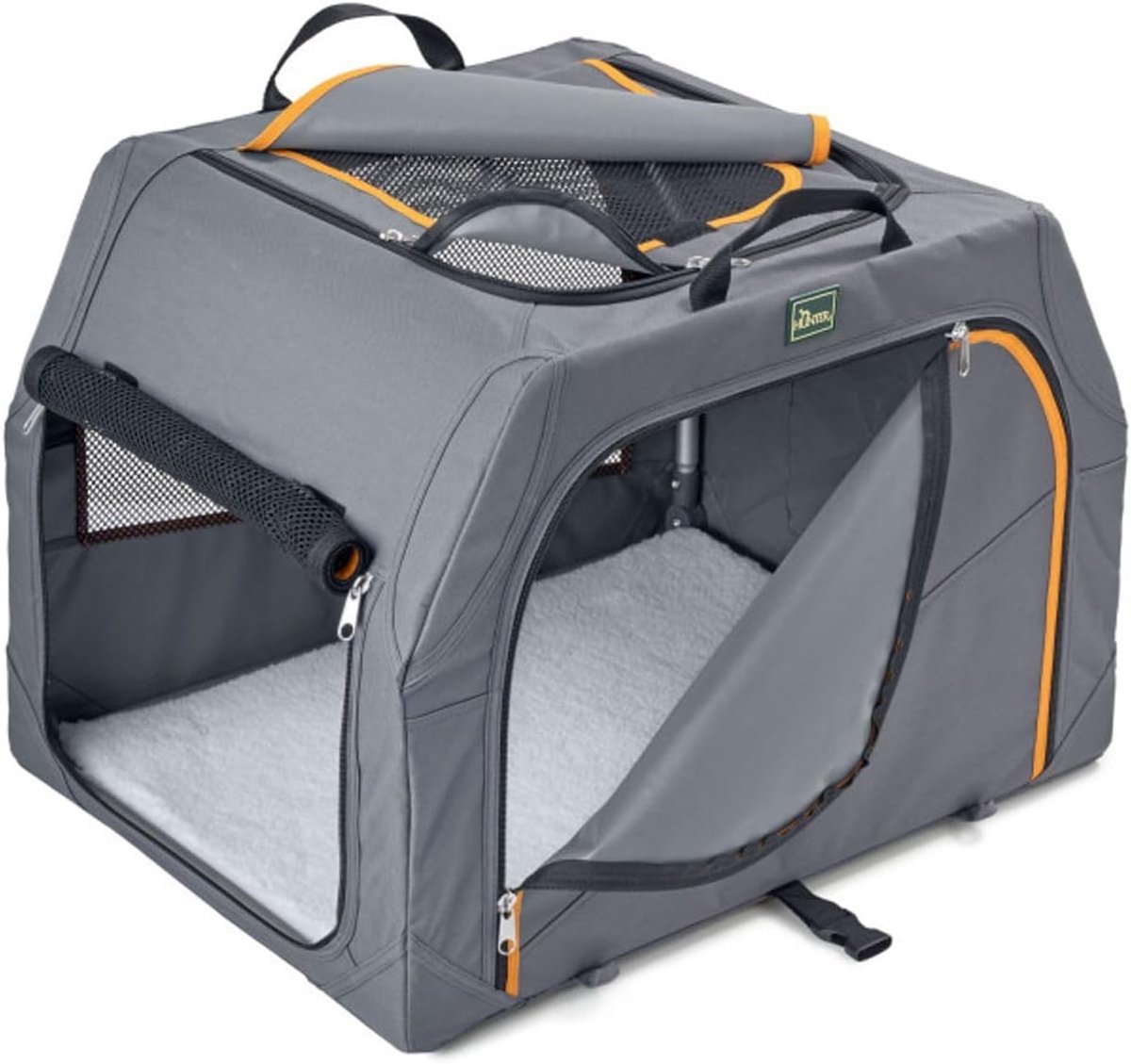 Hondentransportbox - Reismand Hond - Veilig Vervoer - Lichtgewicht Alu-Frame - 76x50x48 cm - Antraciet Oranje