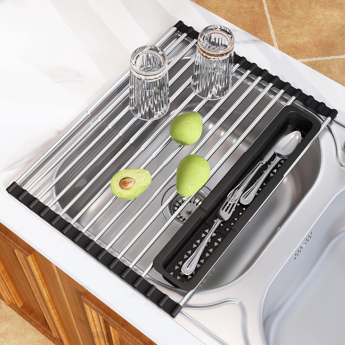 Afdruiprek - Gootsteen Organizer - Keuken Droogrek - Uitschuifbaar Ontwerp - 32-59 cm Breed - Zwart