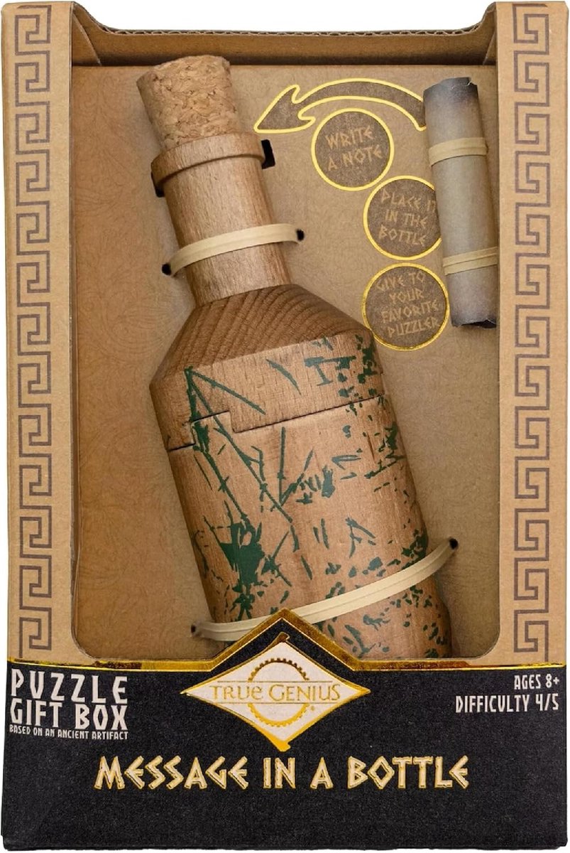 Houten Puzzel - Raadsel Spel - Geheime Berichten - Uniek Slot Mechanisme - 17 cm - Natuurlijk Hout