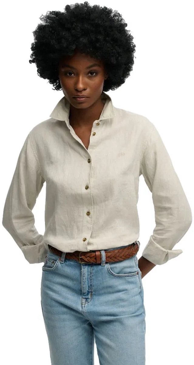 Superdry Premium Linen Slim Overhemd Met Lange Mouwen S Vrouw Beige