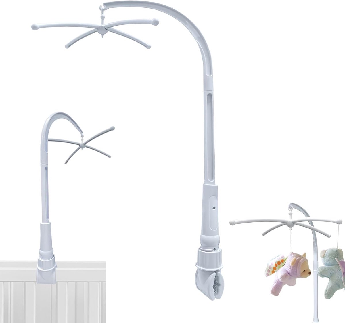 Baby Mobiel Houder - Wieg Mobiel Ophanging - Babykamer Decoratie - Vrij Draaibare Hanger - 34x18x6 cm - Wit