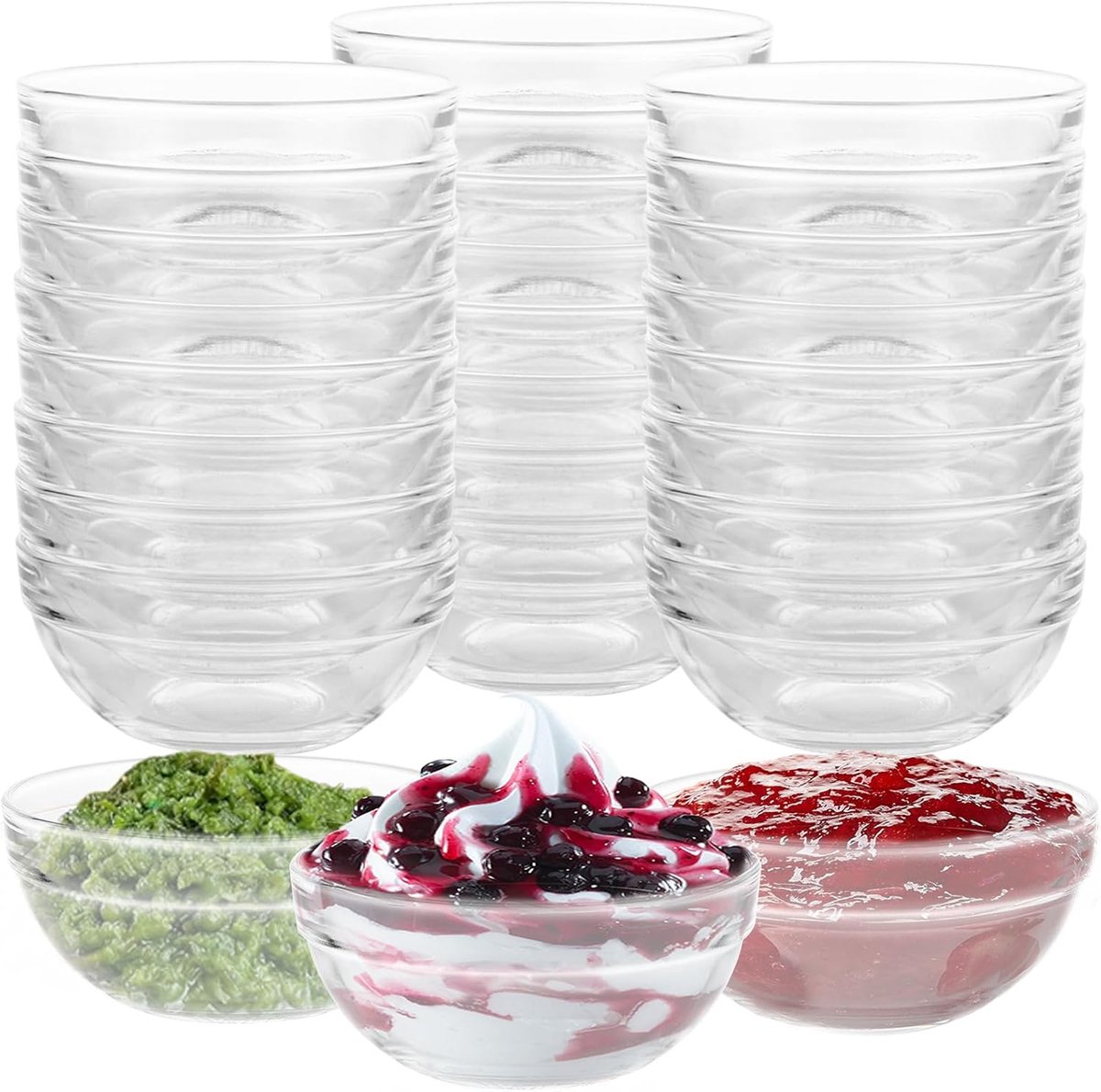 Glazen Kommetjes - Dessert Schalen - Snacks Serveren - Stapelbaar Vaatwasmachinebestendig - 9 cm Diameter - Transparant