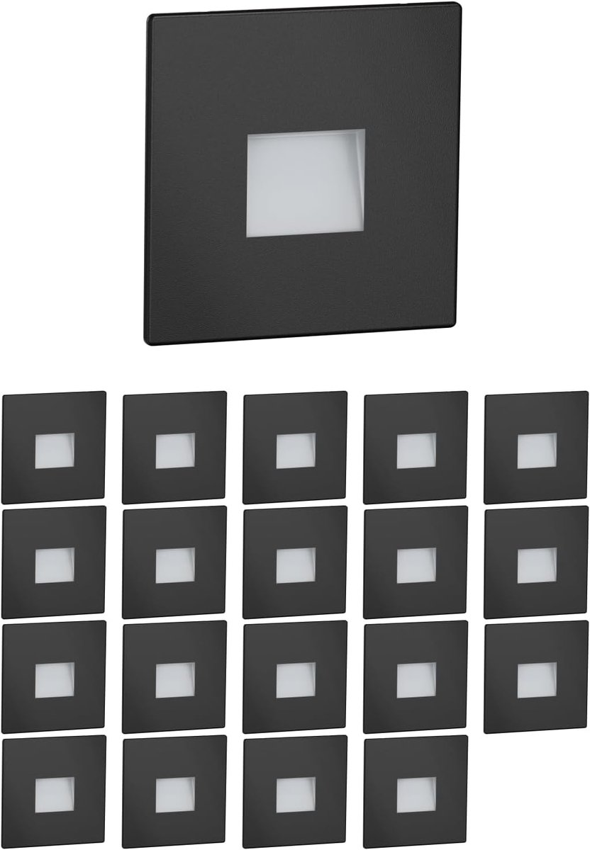 LED Traplamp - Wandlamp Inbouw - Oriëntatie Verlichting - Waterbestendig IP65 - 85 x 85mm - Zwart