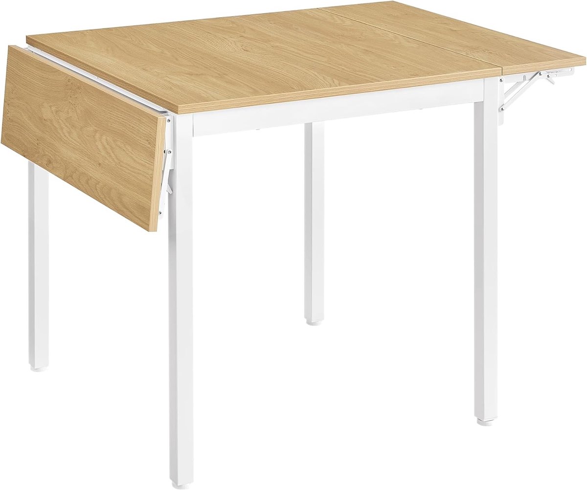 Uittrekbare Eettafel - Klaptafel Keukentafel - Kleine Ruimtes Dineren - Uitklapbaar Compact Ontwerp - 78x120x762 cm - Eiken Wit