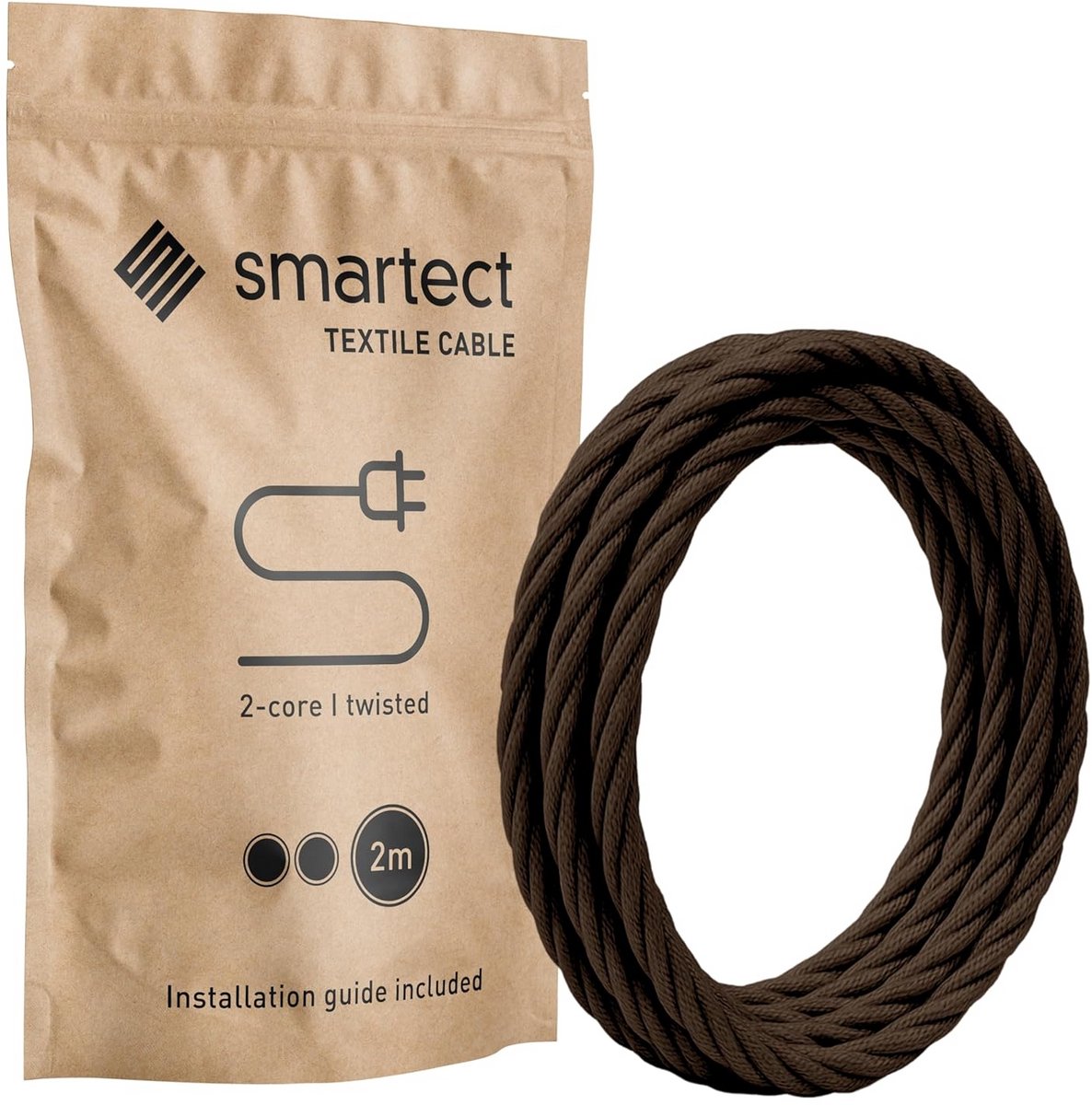 Textiel Kabel Gedraaid Voor Lampen Bruin 2 Meter Stofsnoer 2-aderig