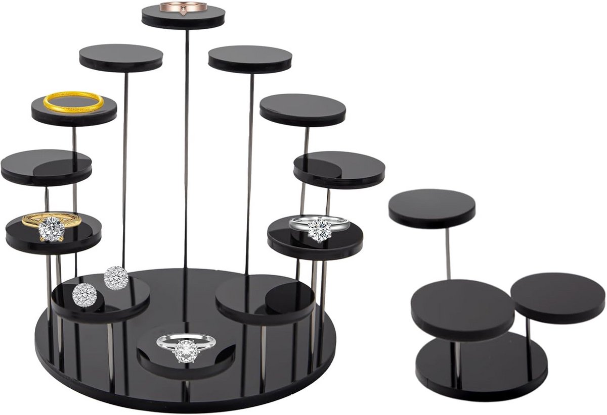 2 Stuks Ronde Zwarte Acryl Display Stands voor Sieraden, Ringen en Minifiguren