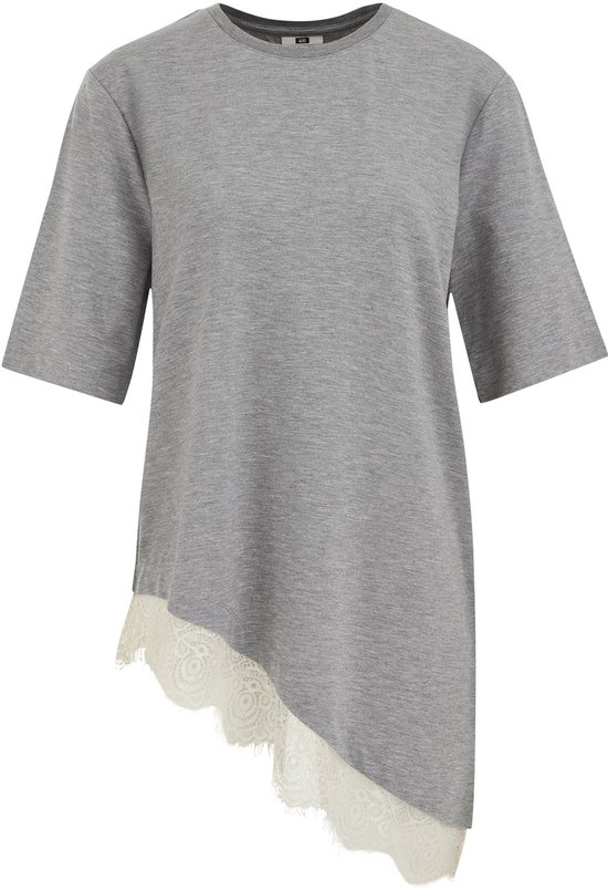 WE Fashion Dames asymmetrisch jersey T-shirt met kant
