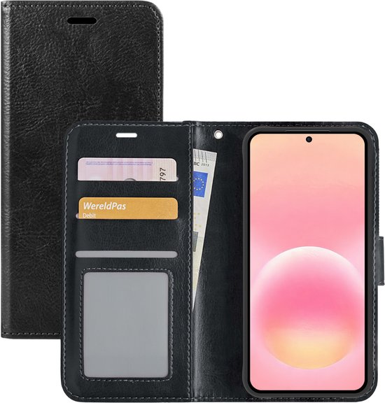 Samsung Galaxy A57 hoesje zwart flip cover met pasjeshouder kunstleer schokbestendig bookcase walletcase