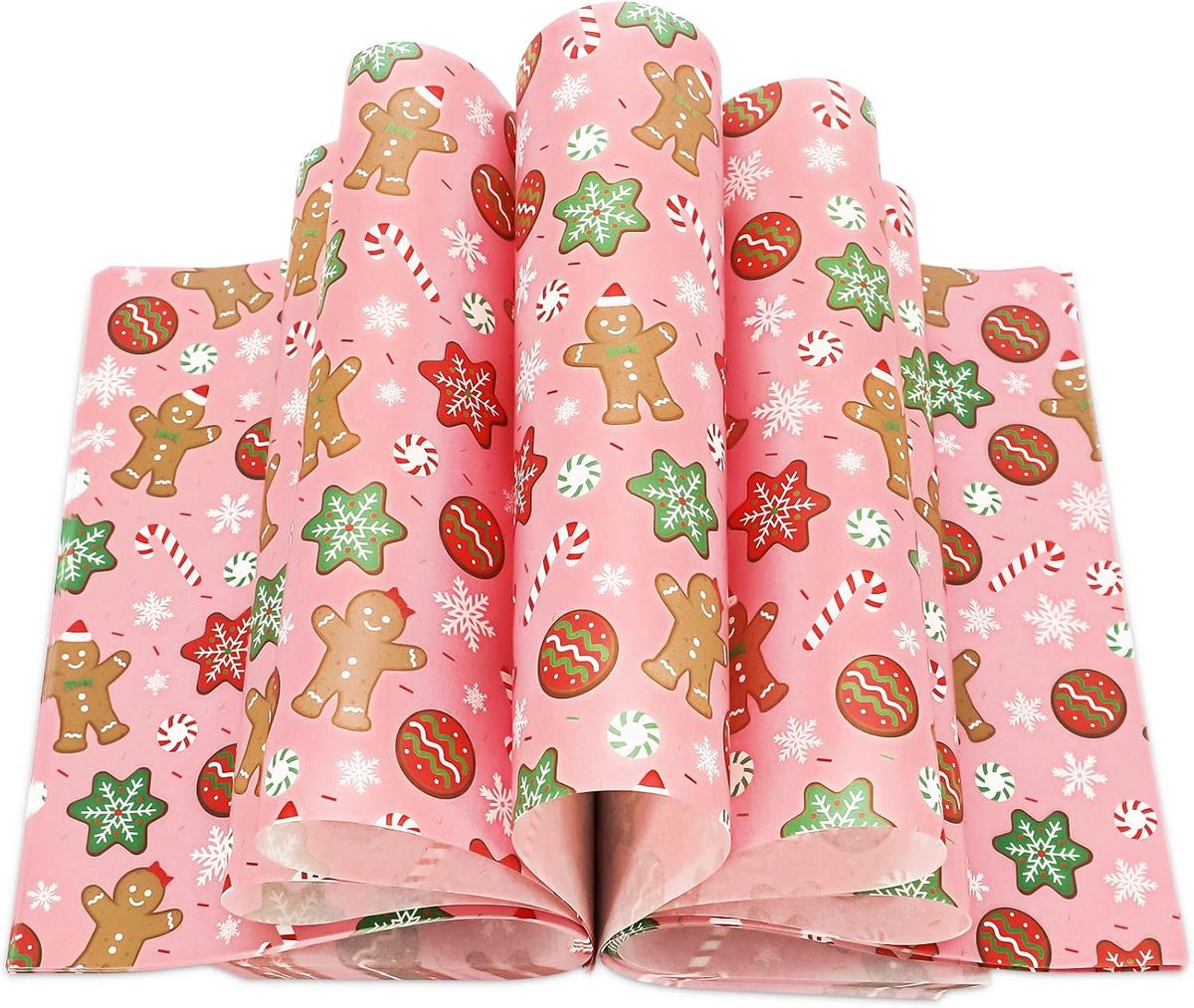 150x Roze Kerst Inpakpapier - Wax Papier voor Broodjes & Delicatessen - Feestelijk Peperkoek & Sneeuwvlok Ontwerp