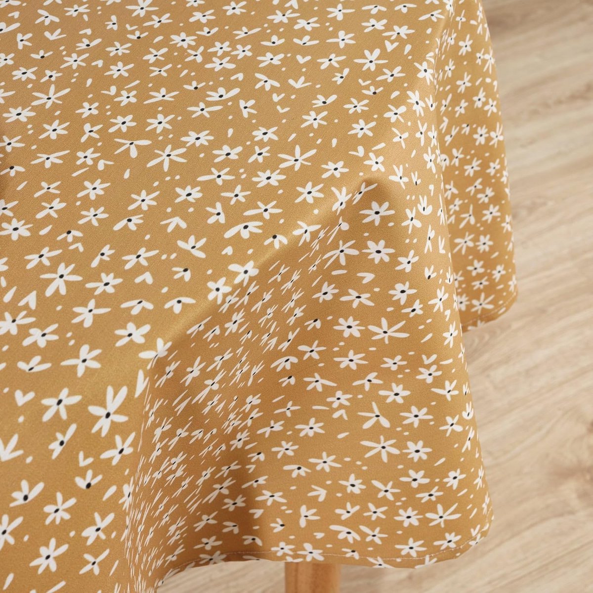 Rond Tafelkleed Hars Katoen 140 cm Mosterdgeel Vlekwerend