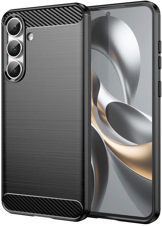 Coque en TPU brossé pour Samsung Galaxy S25 FE | Housse de protection | Couverture verso | TPU flexible | Carbone élégant | Fin | Noir