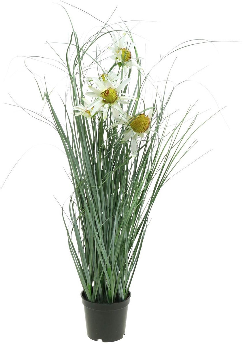 Viana Gras met Echinacea kunstmatig in een witte pot 56cm groente
