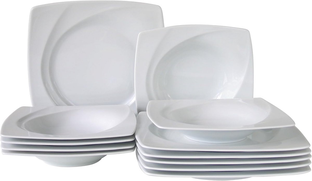 Servies Set 12 Delen Porselein Wit Meerkleurig Viering