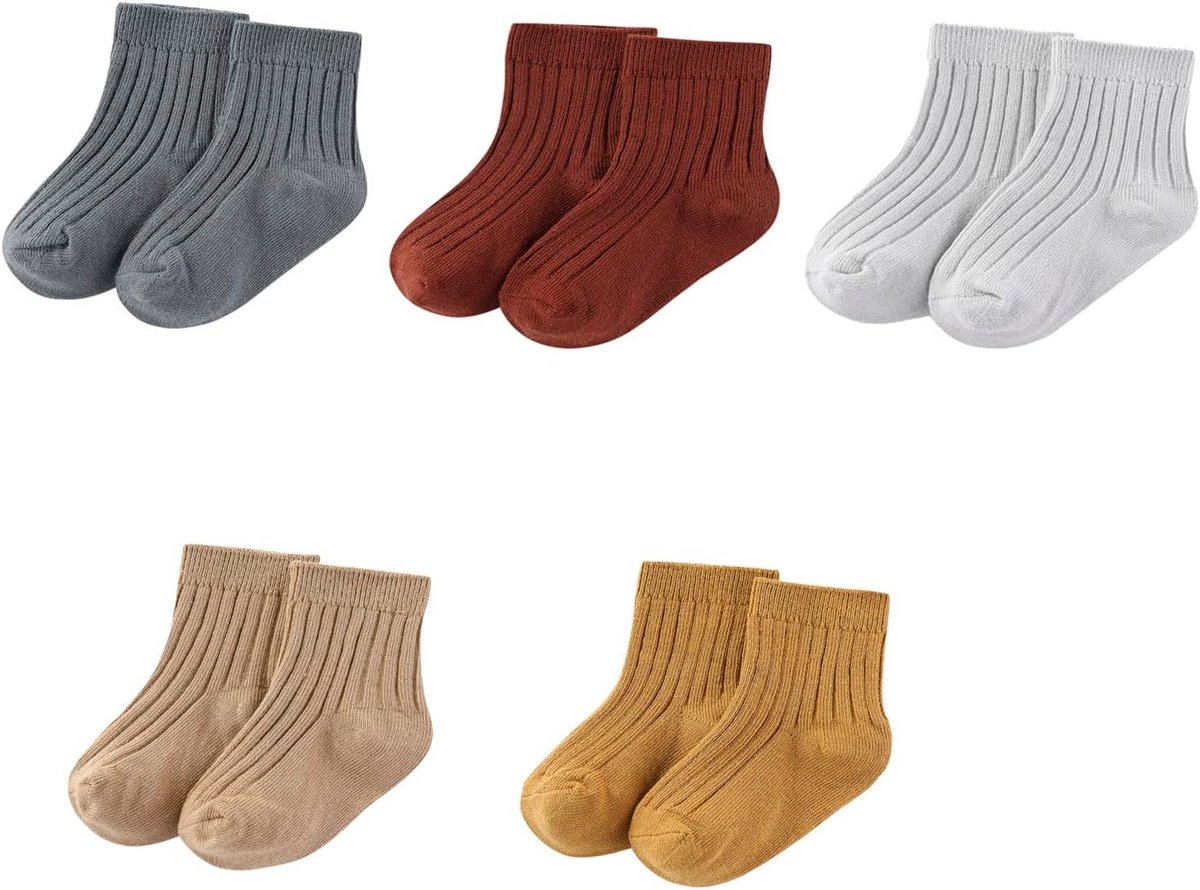 5-Pack Unisex Babysokken - Zachte Katoenen Enkelsokken voor Pasgeboren Jongen & Meisje