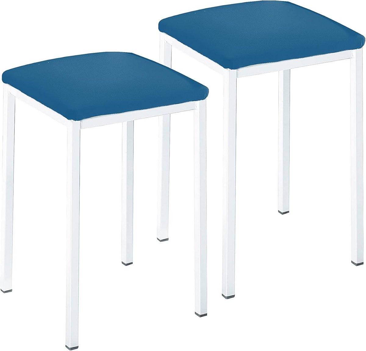Set van 2 Keukenbarkrukken Vierkant Blauw Kunstleer – 45 cm Zithoogte