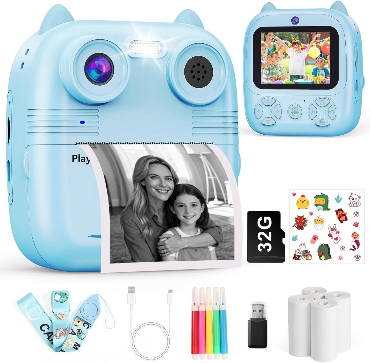 Kinder Instant Camera met Directe Printfunctie 1080p HD en Dual Camera
