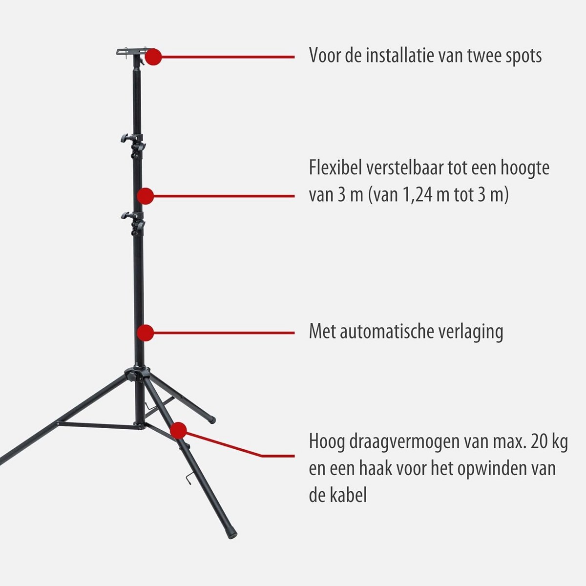 Telescoop Statief Verstelbaar tot 3 Meter voor Bouwlampen met Hoog Draagvermogen