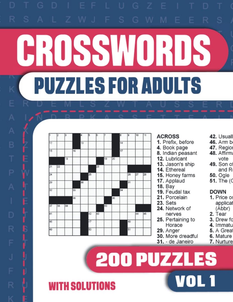 Kruiswoordpuzzels voor Volwassenen: Groot Puzzelboek met 200 Uitdagende Puzzels en Oplossingen