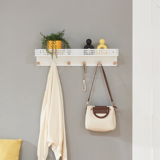 Wandkapstok Met Plank 11 Haken 100x30x80 Naturel/Zwart Acacia/Metaal | Leen Bakker