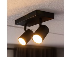 HOFTRONIC - Lark LED Plafondspot 2 Lichts - Modern - GU10 Fitting - Zwart - IP20 - Plafondlamp 2 lichts - Kantelbaar & Draaibaar - Voor hal, woonkamer, slaapkamer en zolder - Vierkant