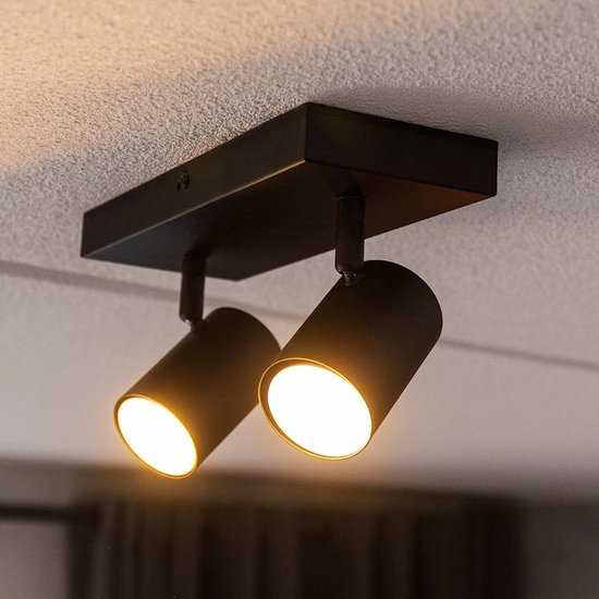 HOFTRONIC - Lark LED Plafondspot 2 Lichts - Modern - GU10 Fitting - Zwart - IP20 - Plafondlamp 2 lichts - Kantelbaar & Draaibaar - Voor hal, woonkamer, slaapkamer en zolder - Vierkant