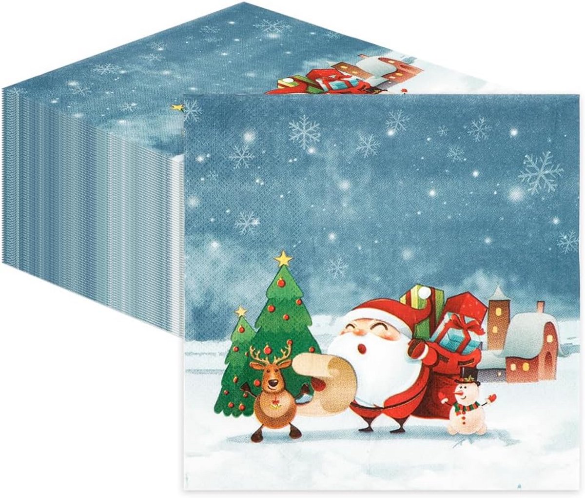 80 Kerstservetten met Kerstman en Rendier - Premium Papieren Feestservetten 33x33 cm