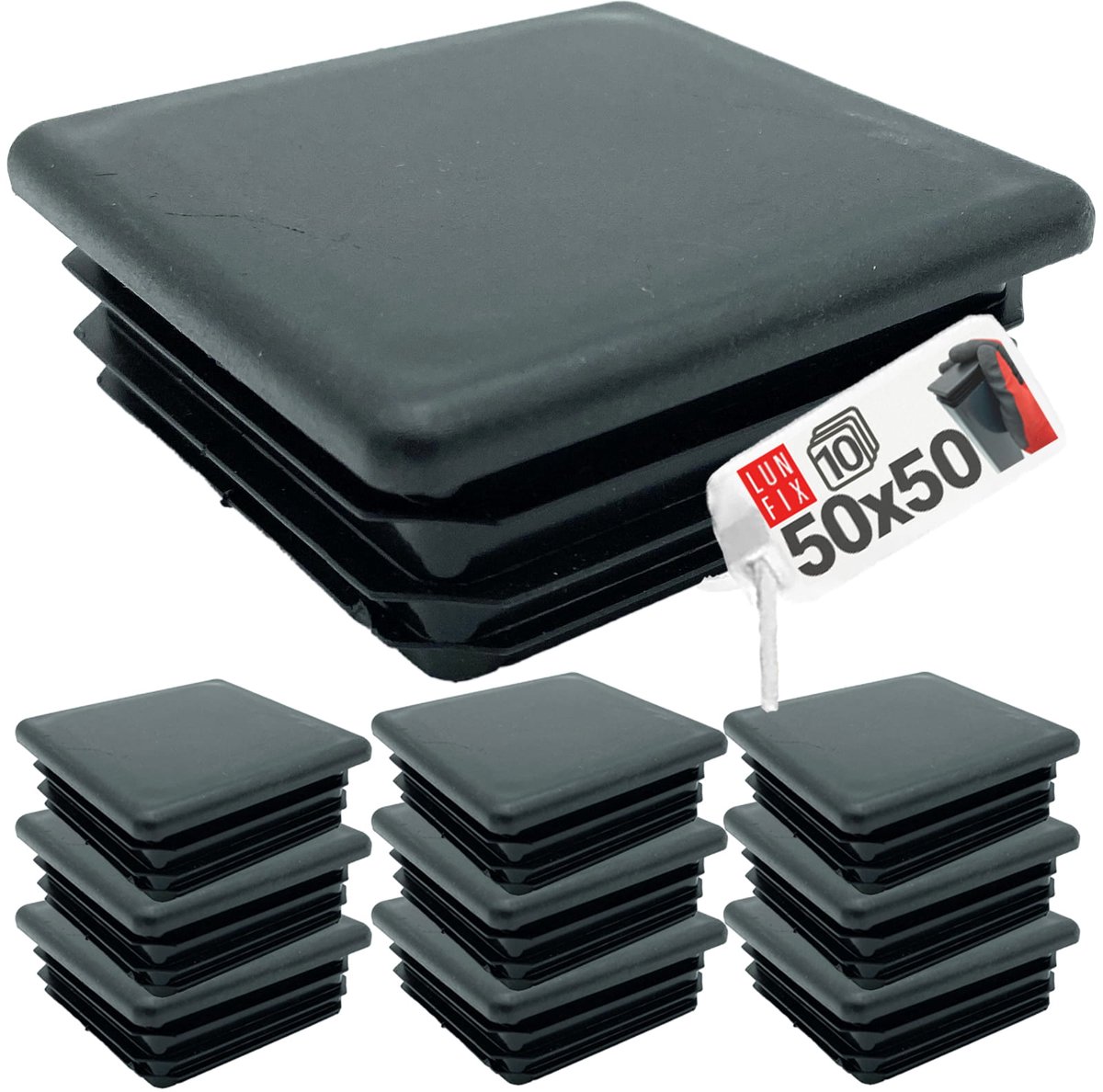 LUN FIX - Kunststof lamellenstoppen - 50x50 mm - 10 stuks - zwart - buisstoppen