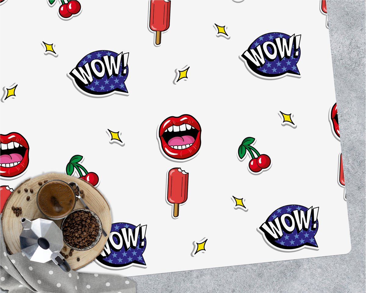 Coloray Vloerbeschermer - Kersenlippen Bureaustoel Vloerbeschermer - 120x90 cm - Wit Bureau Stoel Mat - Vloerbeschermer PVC - Mótif Bureaustoelmat - Rechthoekige Mat - Abstracties Thema