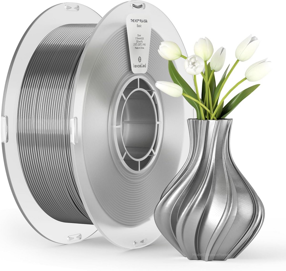 Glanzend PLA Zijde Filament 1.75mm - 1KG Spoel voor 3D Printer - Zilver - Hoge Precisie