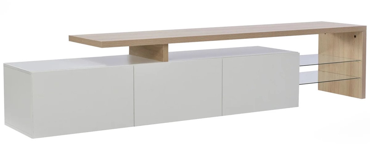 Novendo Goods – Modern LED TV-meubel 200 cm met hoogglans front, 3 lades, glazen schappen 