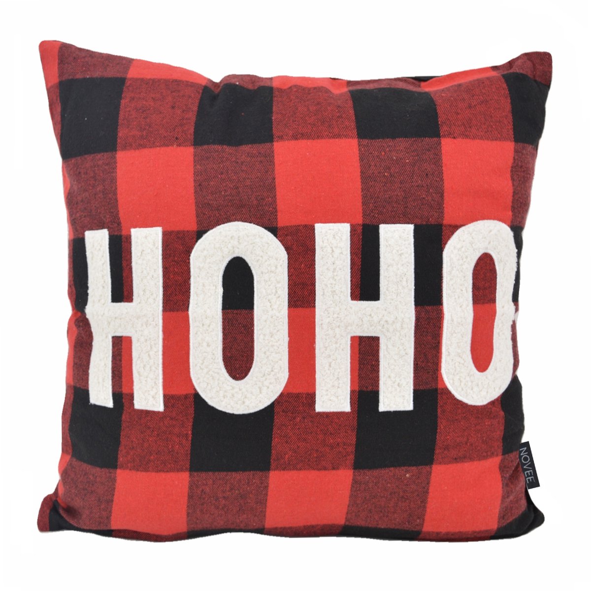 NOVÉE Sierkussen HOHO Kerst Ruit | 45 x 45 cm | Katoen Zwart/Rood