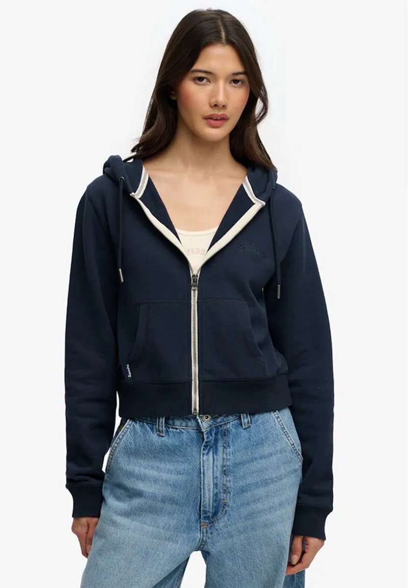 Superdry Essential Logo Cropped Zip Hoodie Dames Hoodies Marineblauw