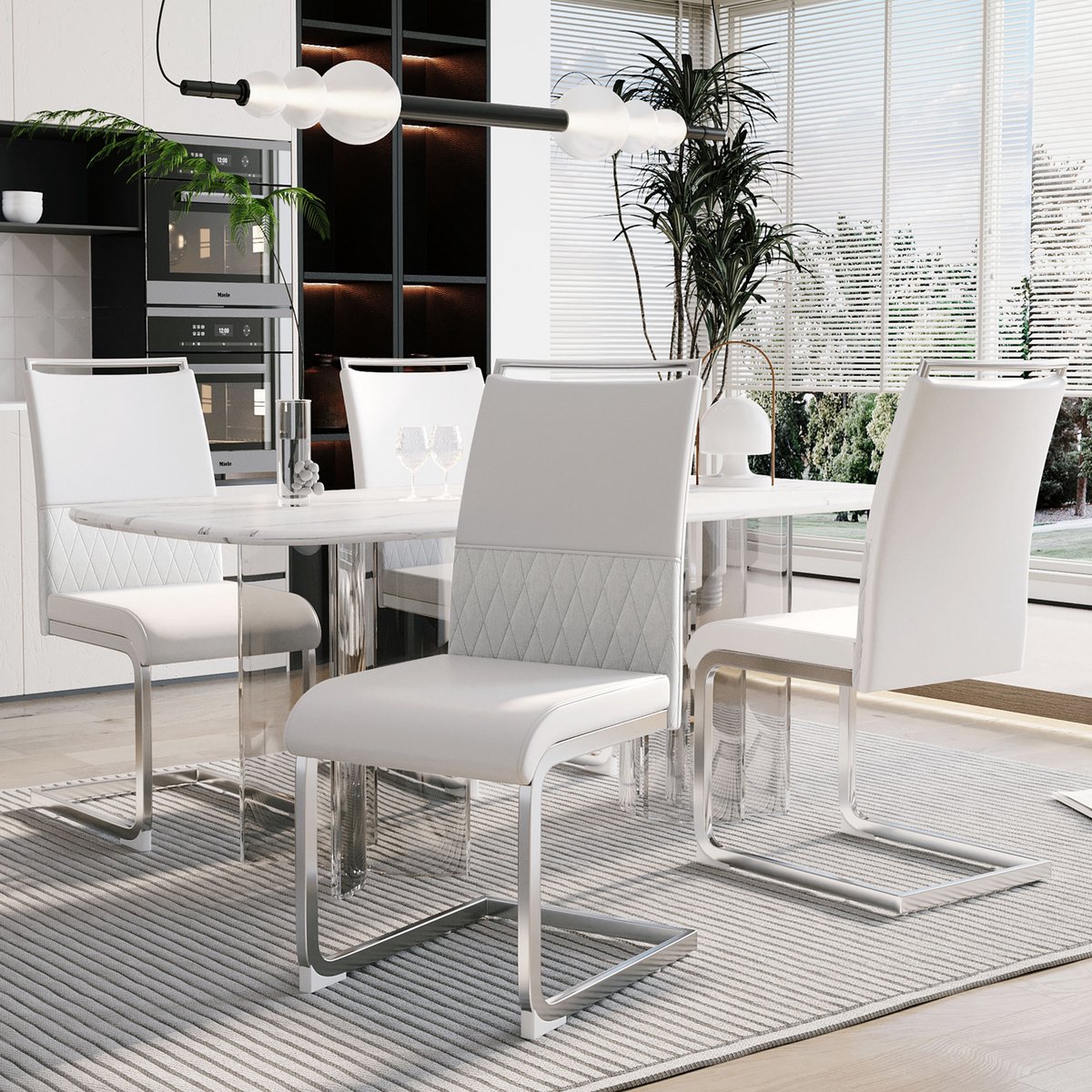 HAUSS SPOLE Eetkamerstoel - Modern Ergonomisch Design - Comfortabele Zitting Met Hoge Rugleuning - Voor Eetkamer En Kantoor - Wit