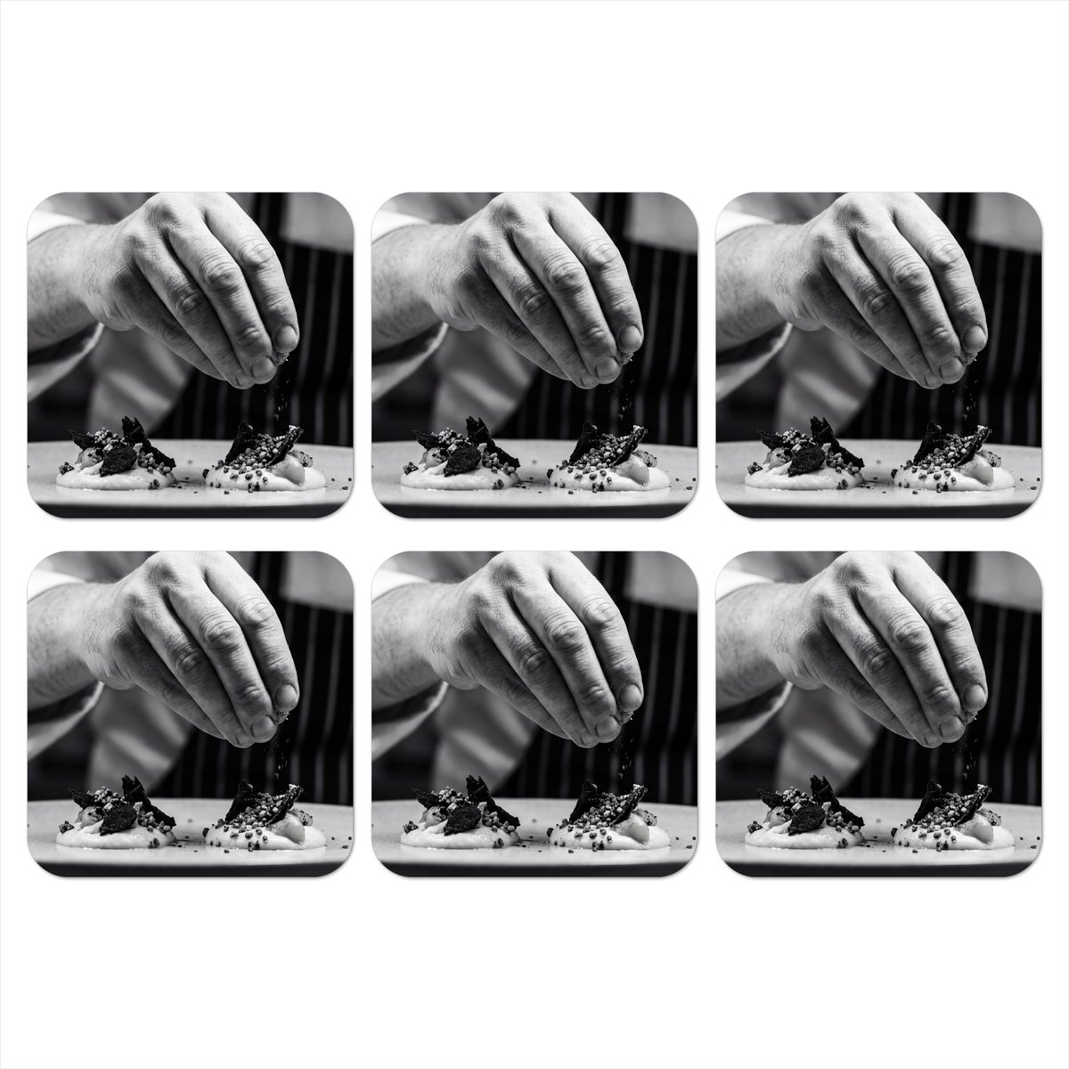 Onderzetters voor glazen - Chef - Garnering - Gerecht - 10x10 cm - Glasonderzetters - 6 stuks