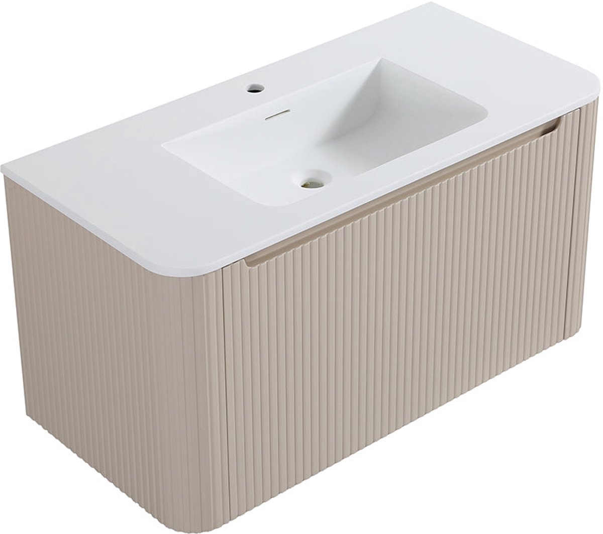 Wastafelkast Wiesbaden Sulora 80cm mat beige inclusief wastafelblad Laro solid surface