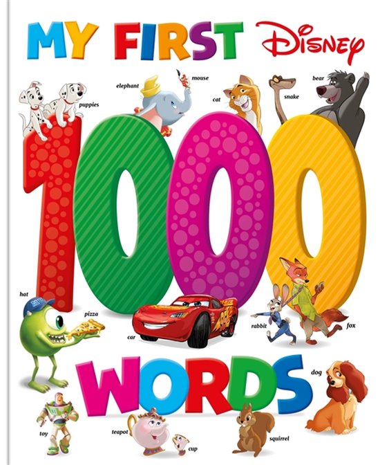Mijn Eerste Disney 1000 Woorden poster met Disney figuren en dieren.