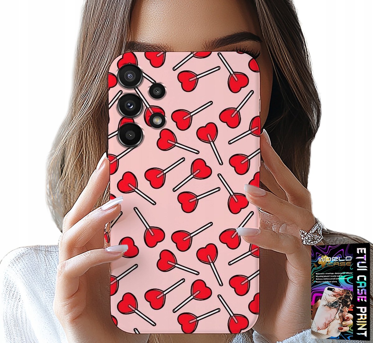 HOESJE VOOR SAMSUNG GALAXY A32 4G - VROUWELIJK, MODIEUS PATROON, LOLLIPOPS EN HARTJES